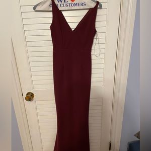 Lulus dark wine red prom/ bridesmaids dress with a low v neck front and back, XS